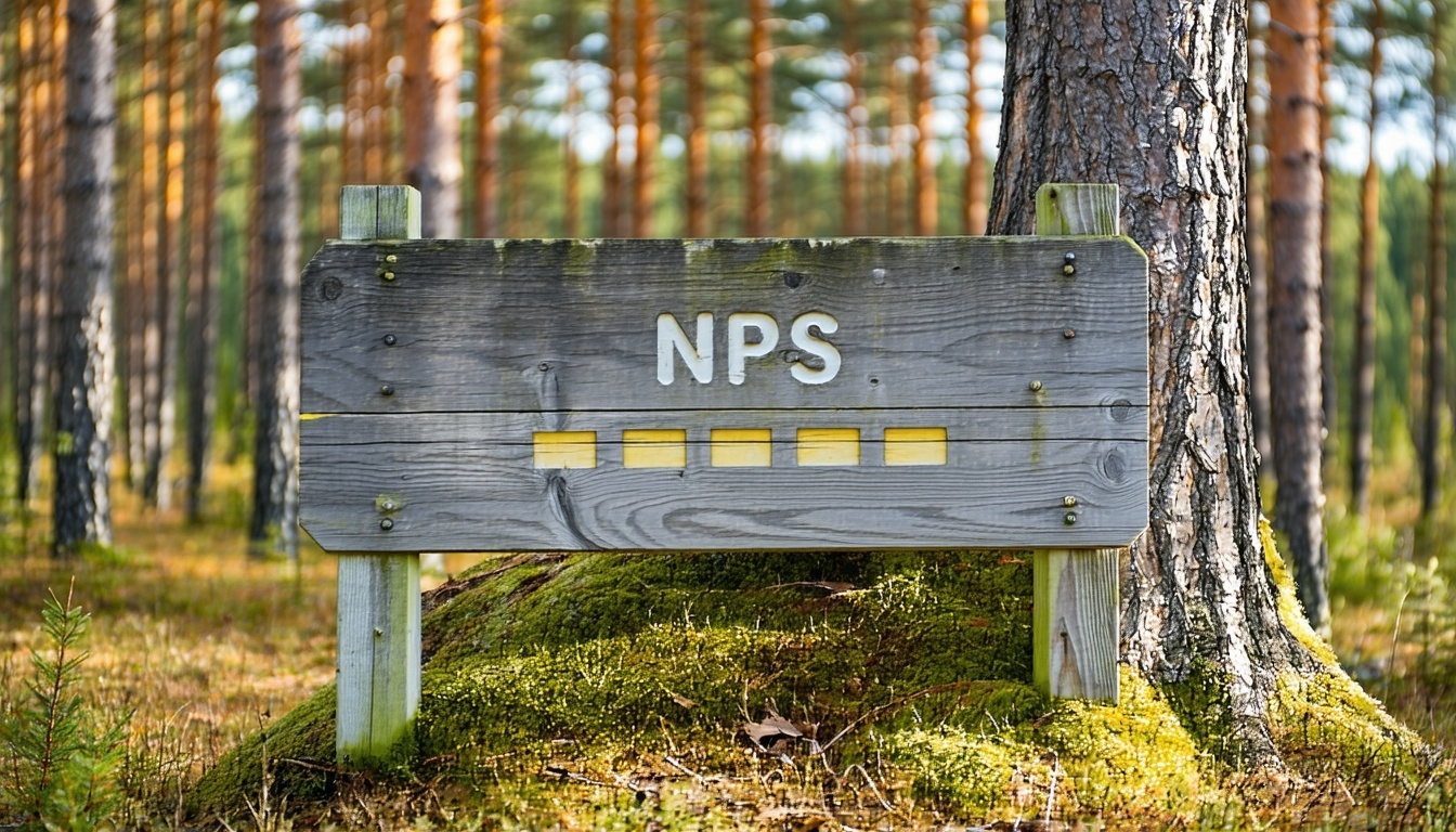 NPS score 545 in a wooden sign in a Finnish forest